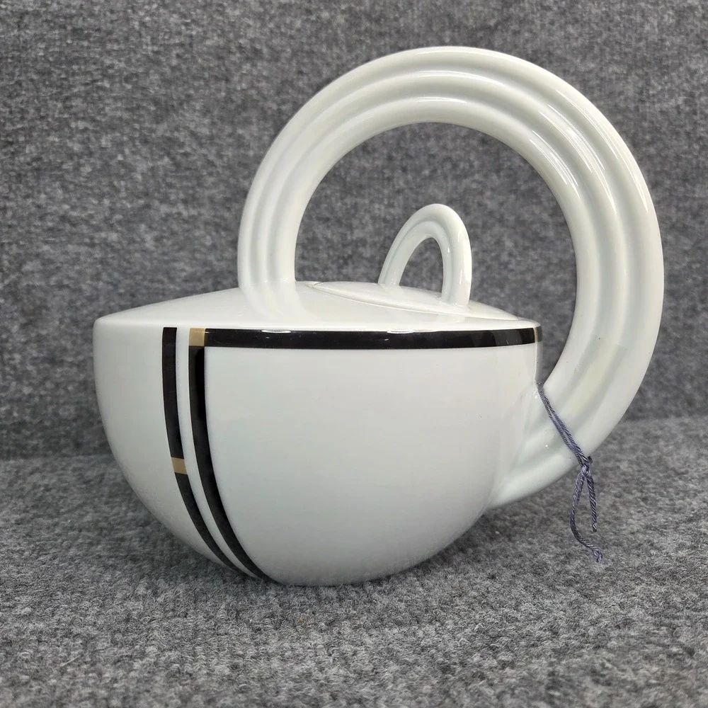 Rosenthal Studio-Line Porcelian Mario Bellini Cupola Teapot MCM White Black Gold